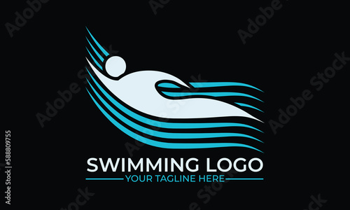 Swimming Logo Design. Athletics swimmer logo or icon or app design.