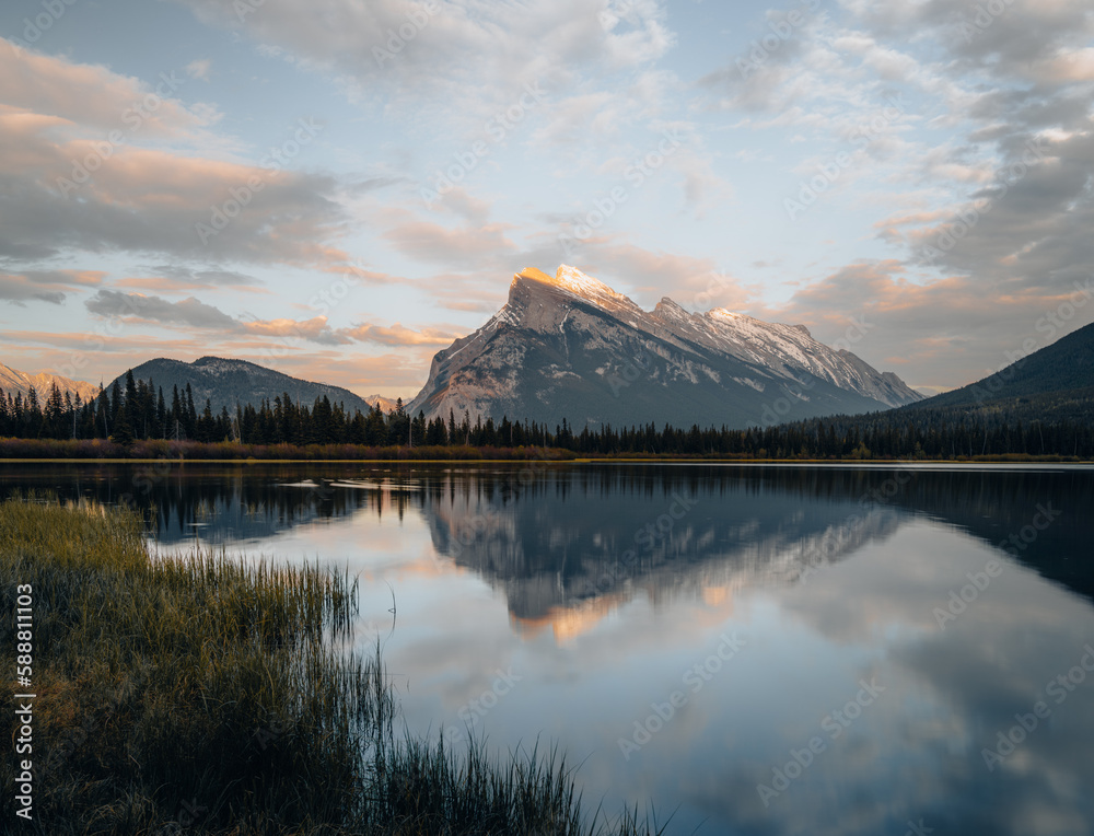 Canadian landscape of mount rundle and vermillion lakes located in ...