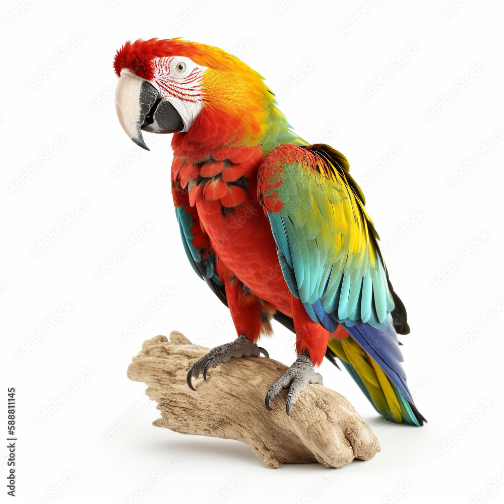 Obraz premium попугай на белом фоне сгенерирована искусственным интеллектом 
