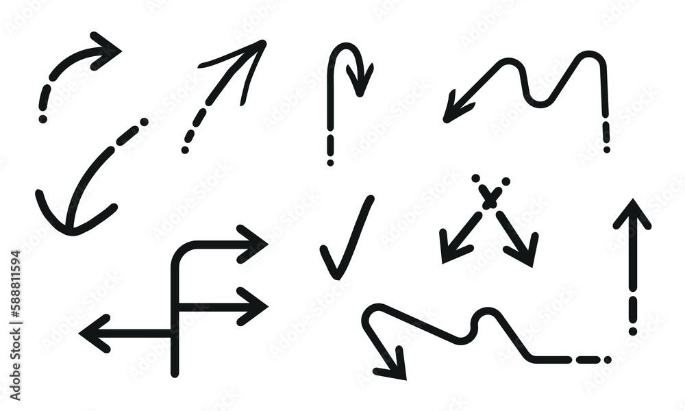 Hand drawn arrow set. Set of arrows in different directions on white background illustration Hand drawn arrow set. Set of arrows in different directions on white background illustration