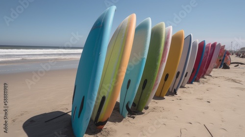 Waves of Color: Surfboards in the Ocean, AI-Generated 
