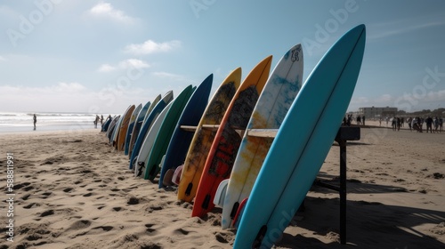Catching the Perfect Wave: Colorful Surfboards in the Sun, AI-Generated 