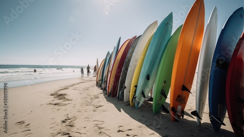 Bright and Bold: Colorful Surfboards on Display, AI-Generated 