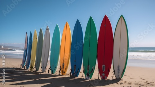 Sunny side up: A colorful surfboard rack on a sunny day 