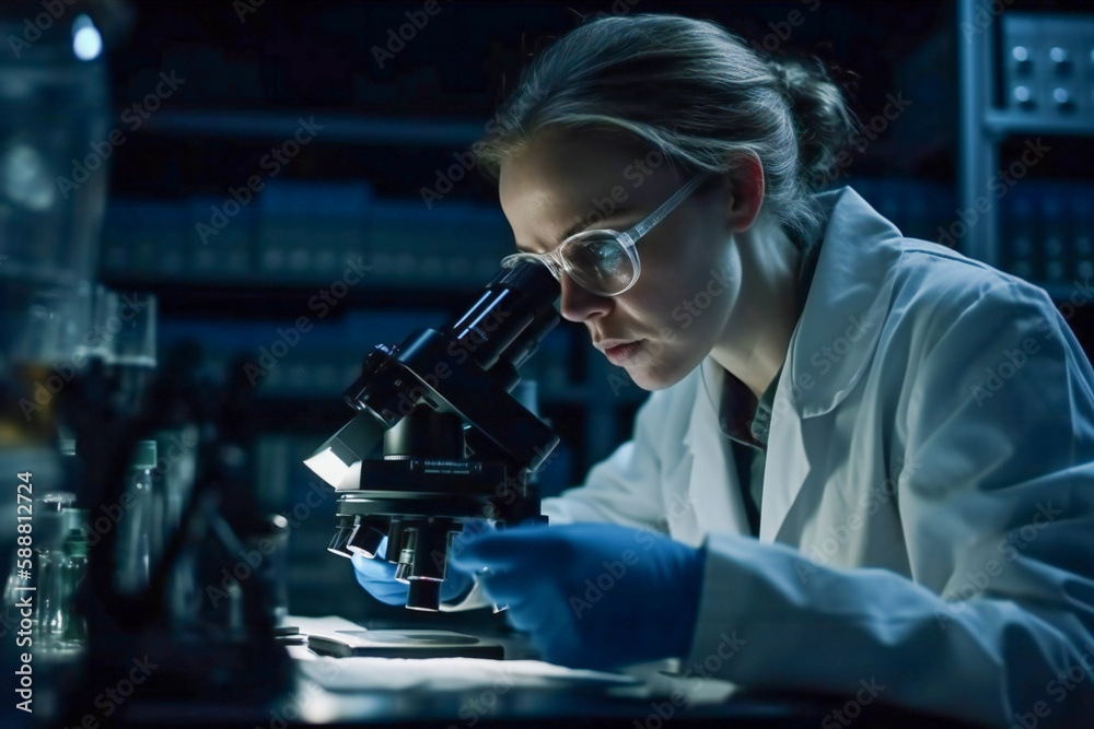 Scientist in a lab. Research and experimenting concept. Created with Generative AI technology.