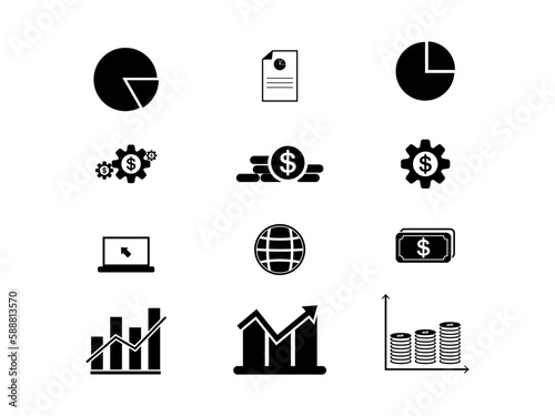 Business and finance web icon set - black color icon collection, vector