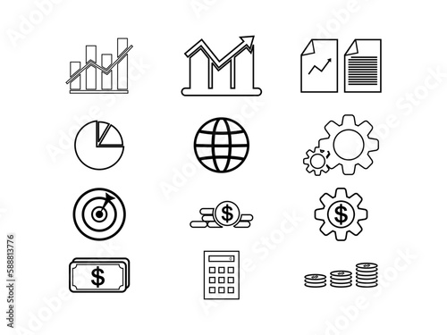 Business and finance web icon set - outline icon collection, vector
