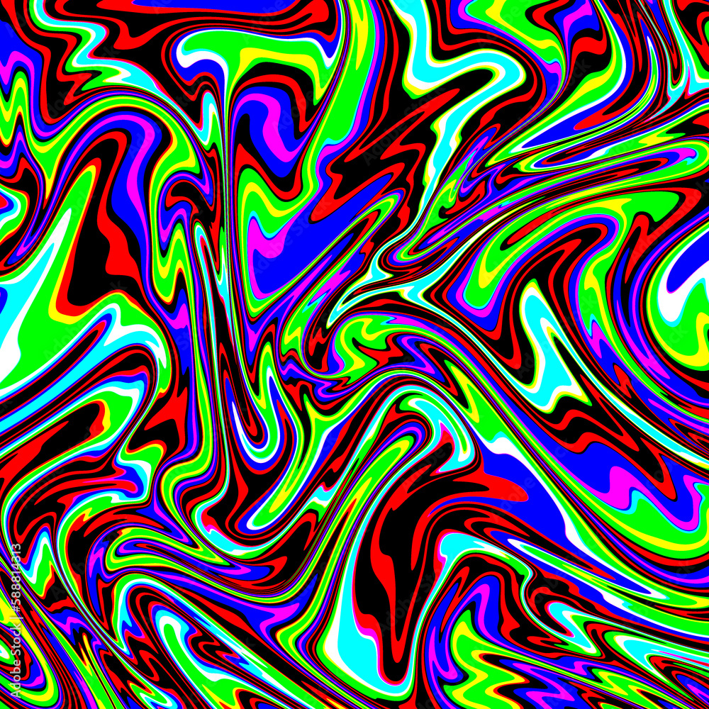 Obraz premium Marbled glitch abstract psychedelic texture, Trippy strip acid pattern. Neon color wavy background 