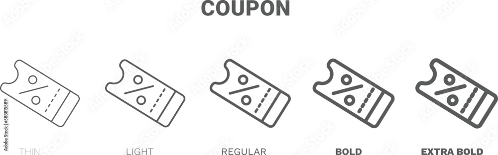 coupon icon. Thin, regular, bold and more style coupon icon from marketing collection. Editable coupon symbol can be used web and mobile
