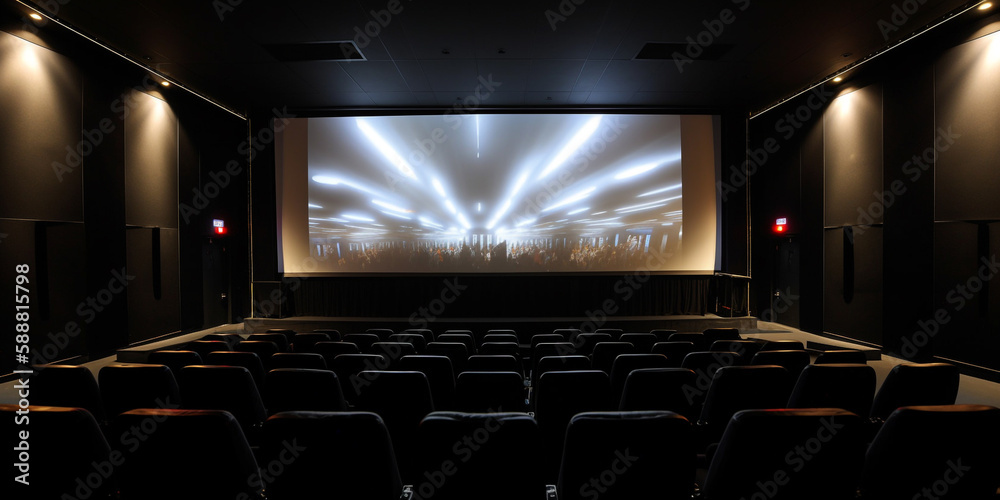 Fototapeta premium Cinema screen and cinema hall interior. Generative AI 