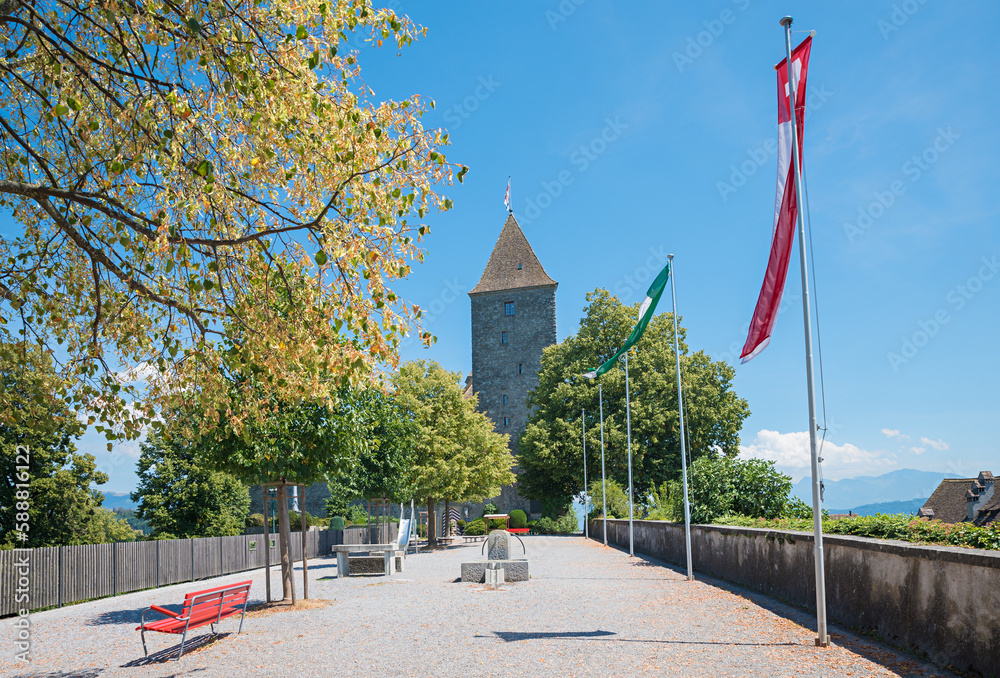 lookout place at castle Rapperswil, tourist resort switzerland