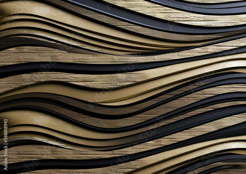 Wallpaper Mural Background and wallpaper design in black and gold colors. Black and gold stripes in a seamless design with a sand-like feel. AI generated illustration. Torontodigital.ca