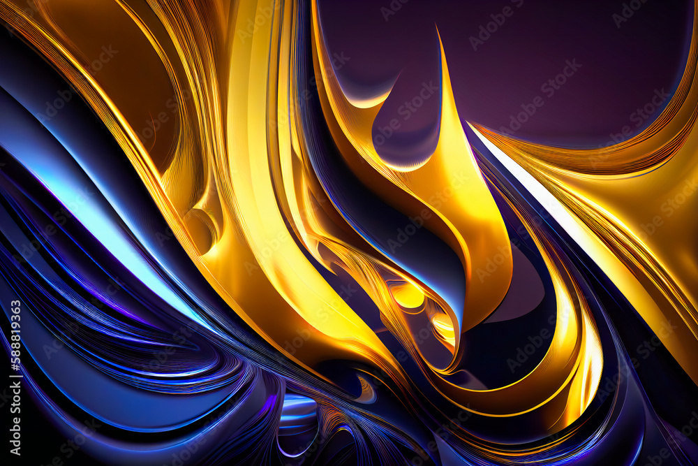 Dynamic Deep Blue Gold Background with Vibrant Colors and Plasma Wave ...