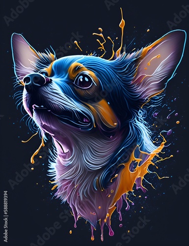 Simpatico Cane di razza Chihuahua, Splash Art, sfondo nero  photo