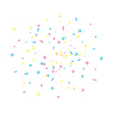 Pastel Colorful Confetti And Ribbon Falling On White Background. Vector Illustration