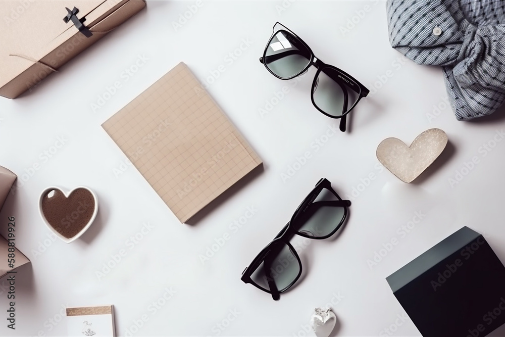 Flat Lay com acessórios, presentes, corações, texto Melhor pai de todos Flat Lay com acessórios, presentes, corações, texto Melhor pai de todos