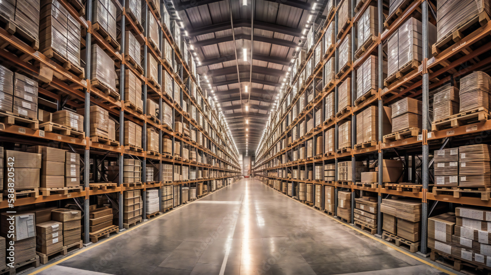 The Imposing Interior of a Massive Warehouse. Generative AI