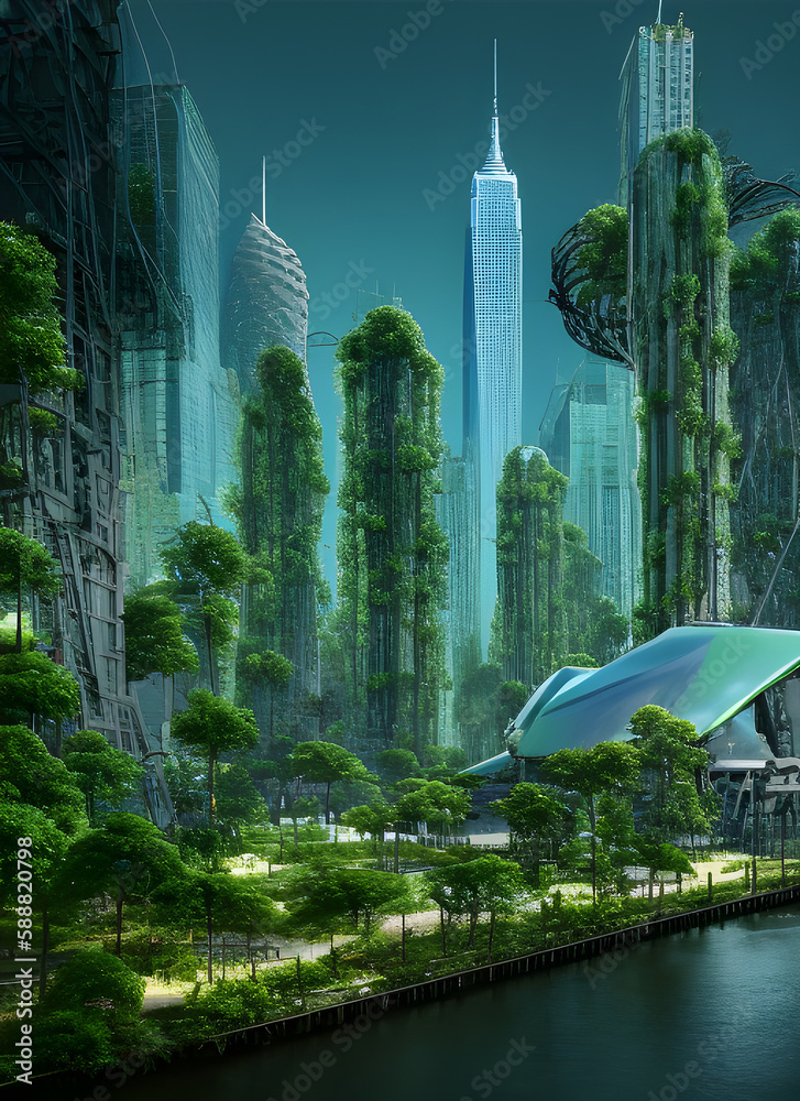 Green city in the future screne 07. Illustrations and Clip Art/AI ...