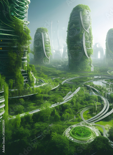 Green city in the future screne 04. Illustrations and Clip Art/AI generated. photo