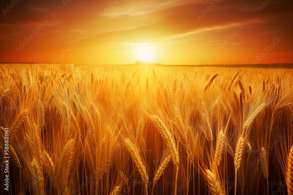 golden wheat field with sun