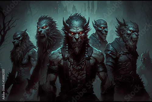 Pack of Vicious Werewolves in Dark Illustration Generative AI © Fox