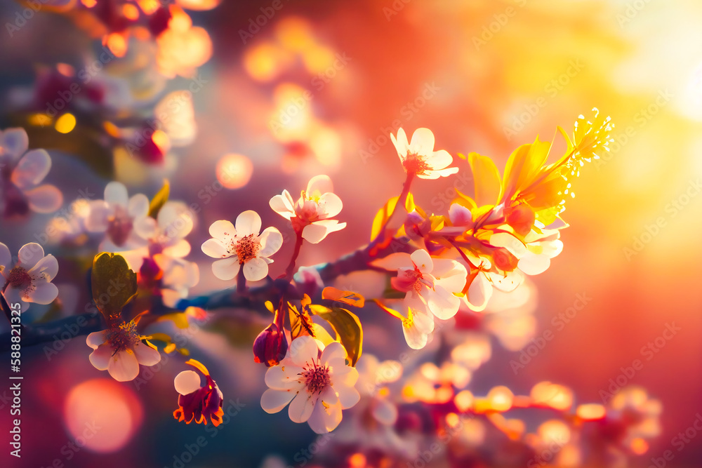 Spring Blossom Background. Nature Scene with Blooming Tree. Generative AI
