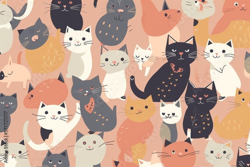 Seamless cute cats pattern as background