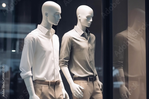 Male mannequins in a showcase. Generative AI