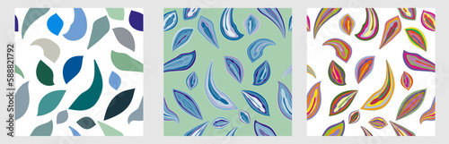 Set of abstract seamless colorful doodle decorative pattern. Vector design in 70s style.