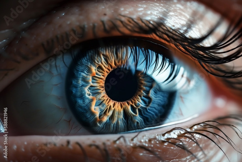 Human blue eye macro photography close up. Medical vision eyesight concept. Ai generated
