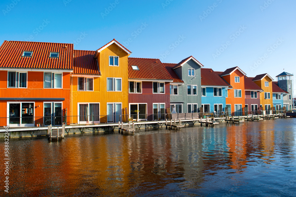 Colorful houses on water, Reitdiephaven