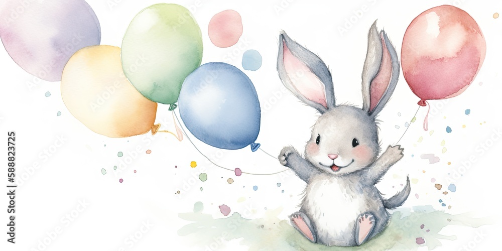 Whimsical watercolor playful baby bunny generative AI art Whimsical watercolor playful baby bunny generative AI art