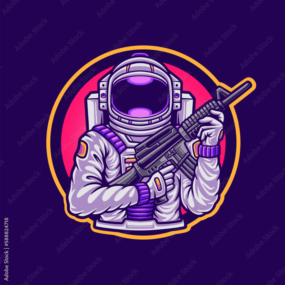 Astronaut shooting with weapon  tshirt illustration design