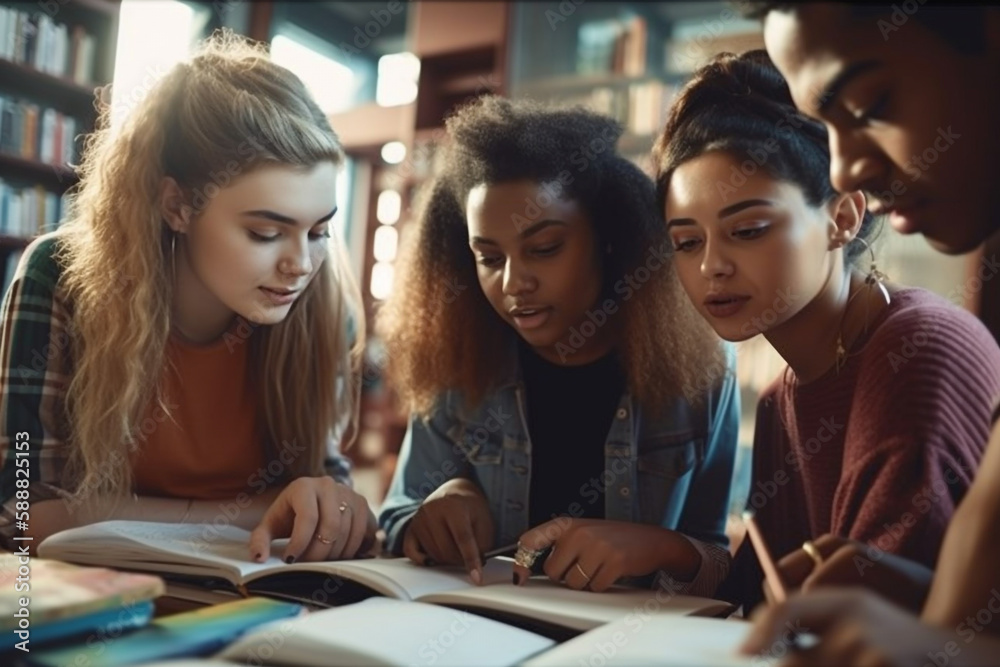 Portrait of students during study and classes. Generative AI Portrait of students during study and classes. Generative AI
