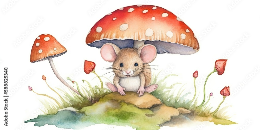Whimsical watercolor playful baby mouse generative AI art Whimsical watercolor playful baby mouse generative AI art