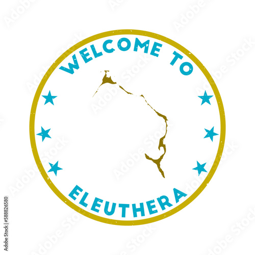 Welcome to Eleuthera stamp. Grunge island round stamp with texture in Gummy Dolphins color theme. Vintage style geometric Eleuthera seal. Classy vector illustration.