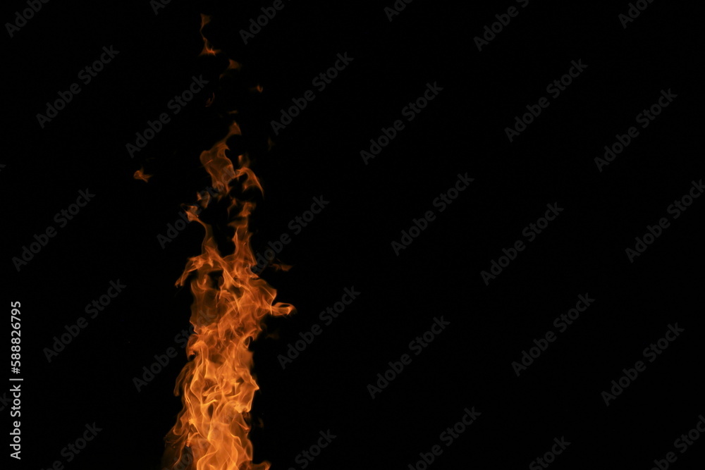 Pillar of rising flames against a black background.