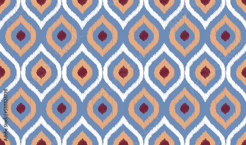 Uzbek ikat seamless pattern-traditional silk fabric in Uzbekistan. Handmade textile print product. Using in fashion industry surface pattern