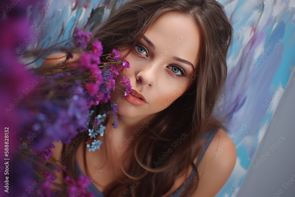 Pintura de retrato de uma linda jovem pintada em cores ousadas arte viral cores grossas emocionais, Pintura de retrato de uma linda jovem pintada em cores ousadas arte viral cores grossas emocionais,