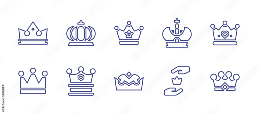 Crowns line icon set. Editable stroke. Vector illustration. Containing crown, tiara.