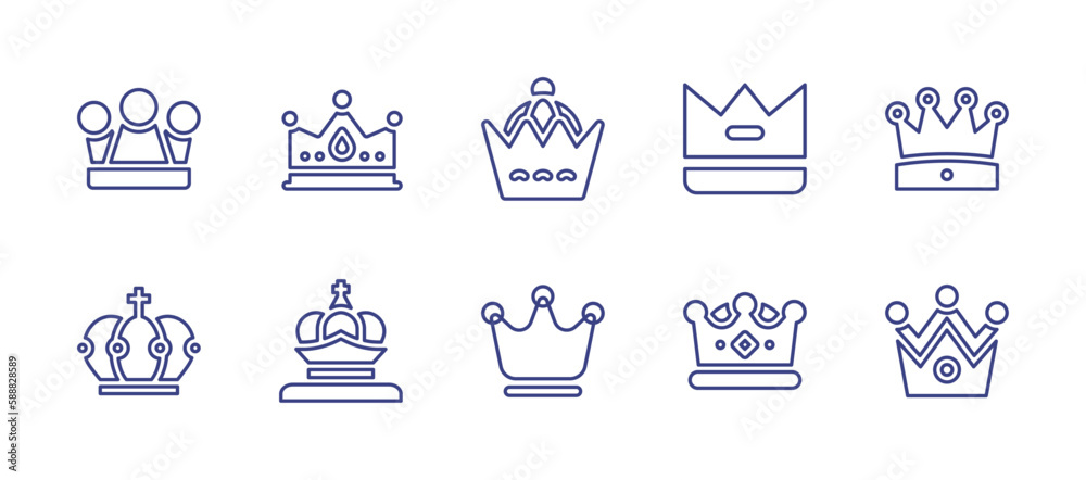 Crowns line icon set. Editable stroke. Vector illustration. Containing crown, premium.