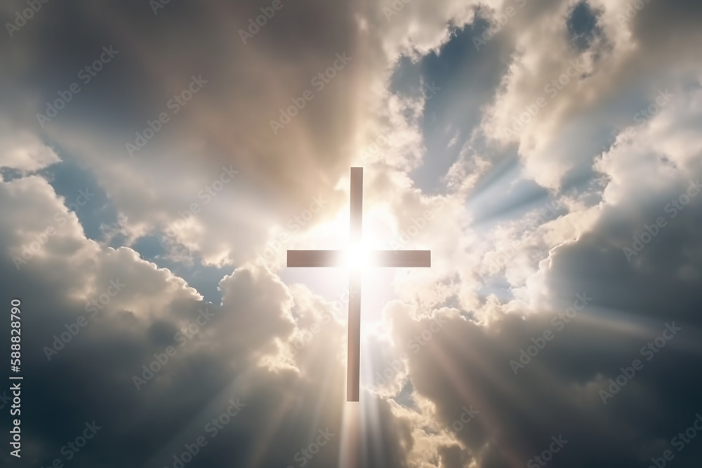 Ressurreição - Forma de Cruz de Luz nas Nuvens - Ressuscitado - Jesus Ascende ao Céu Cena