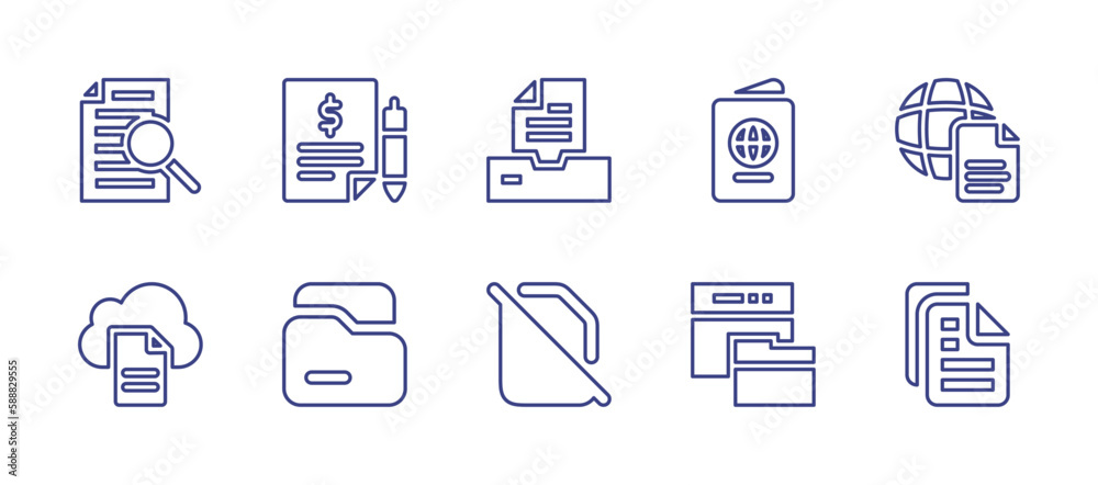 Documentation line icon set. Editable stroke. Vector illustration. Containing information, quote request, archive, document, cloud, folder, documentation, documents.