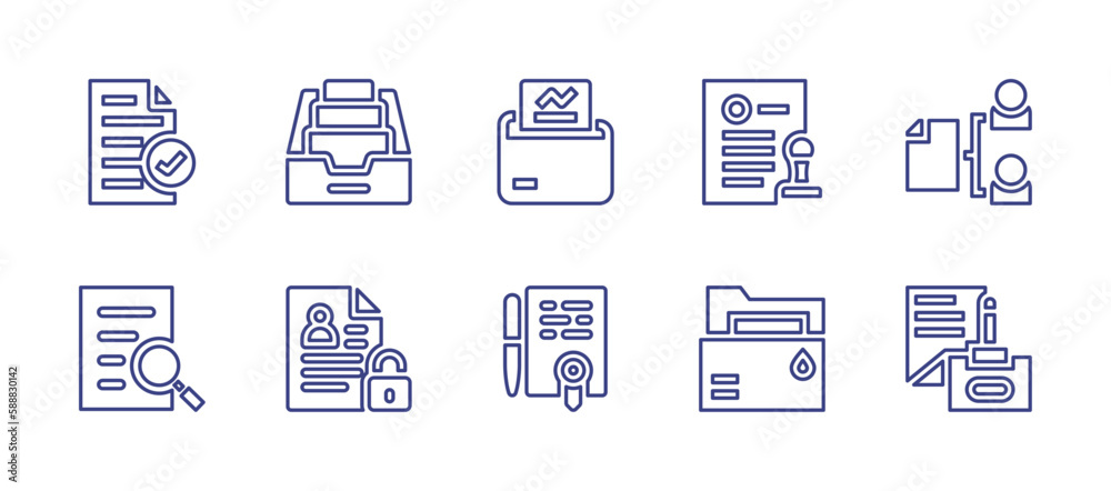 Documentation line icon set. Editable stroke. Vector illustration. Containing document, folder, personal information.