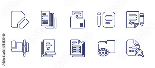 Documentation line icon set. Editable stroke. Vector illustration. Containing file, document, check, data table, folder.