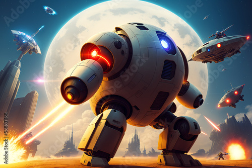 Wallpaper Mural A robot, warior with armour and weapon. Wars in space. Humanoid. Digital art, Fantasy art, Anime, Generative AI Torontodigital.ca