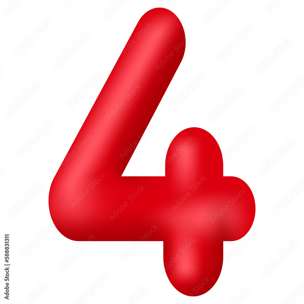 Obraz premium Red 3d number four isolated on transparent background. Decorative elements for banner, birthday or anniversary party. PNG
