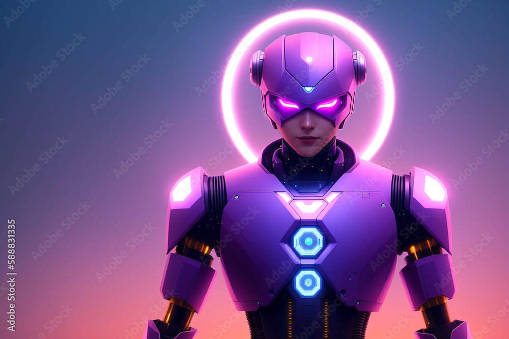 A robot, warior with armour and weapon. Wars in space. Humanoid. Digital art, Fantasy art, Anime, Generative AI A robot, warior with armour and weapon. Wars in space. Humanoid. Digital art, Fantasy art, Anime, Generative AI