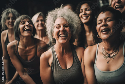 Group of women of different ages doing fitness. generative AI