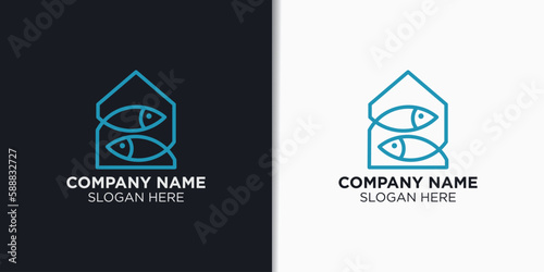 home and fish logo template